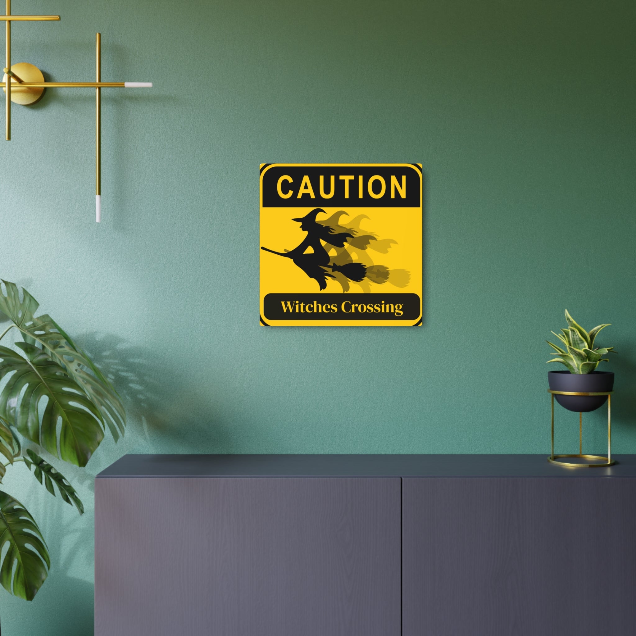 Metal Sign - Caution: Witches Crossing Halloween Decor