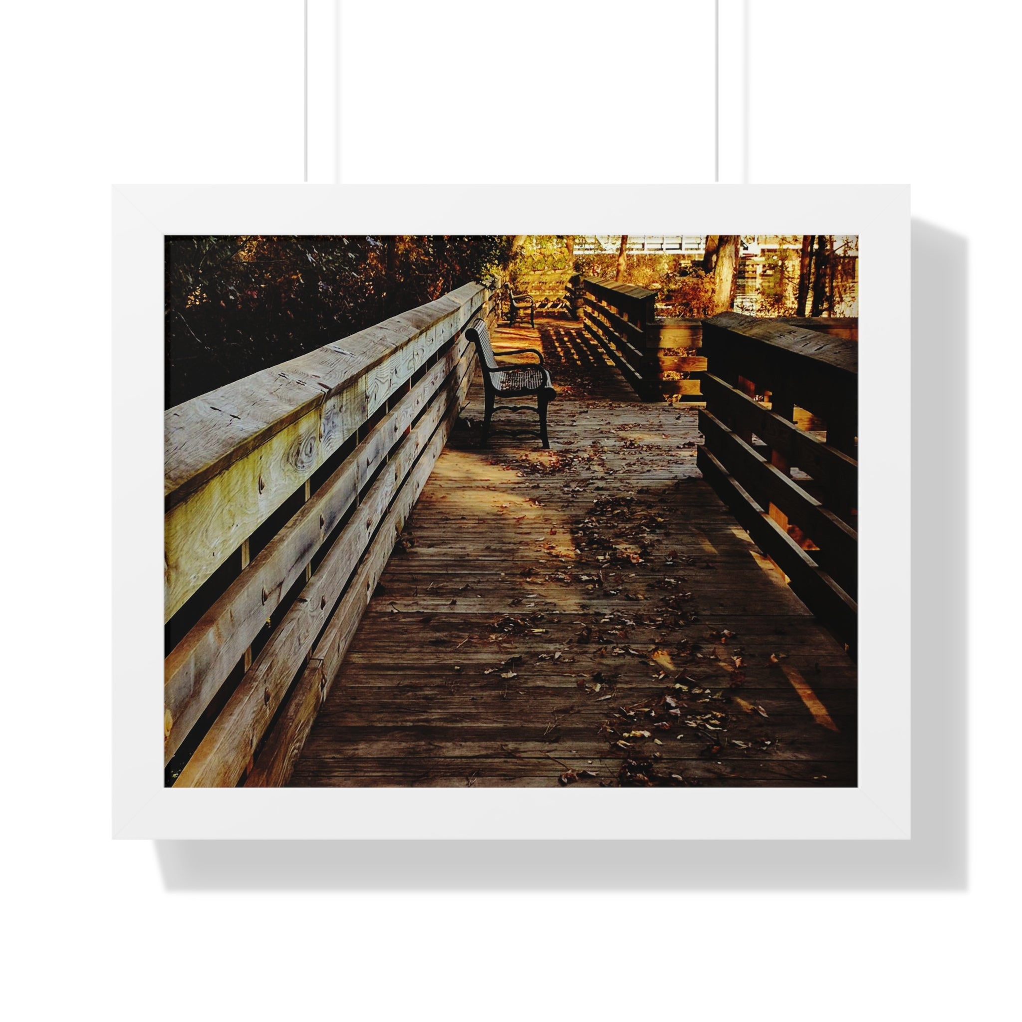 Autumn Boardwalk Framed Horizontal Poster | Fall Pathway Wall Art