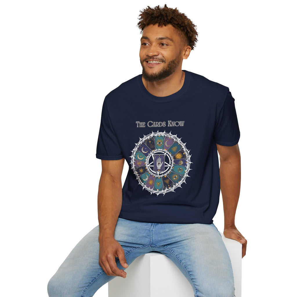 Tarot T-Shirt — "The Cards Know" Mystic Tarot Deck Circle Tee