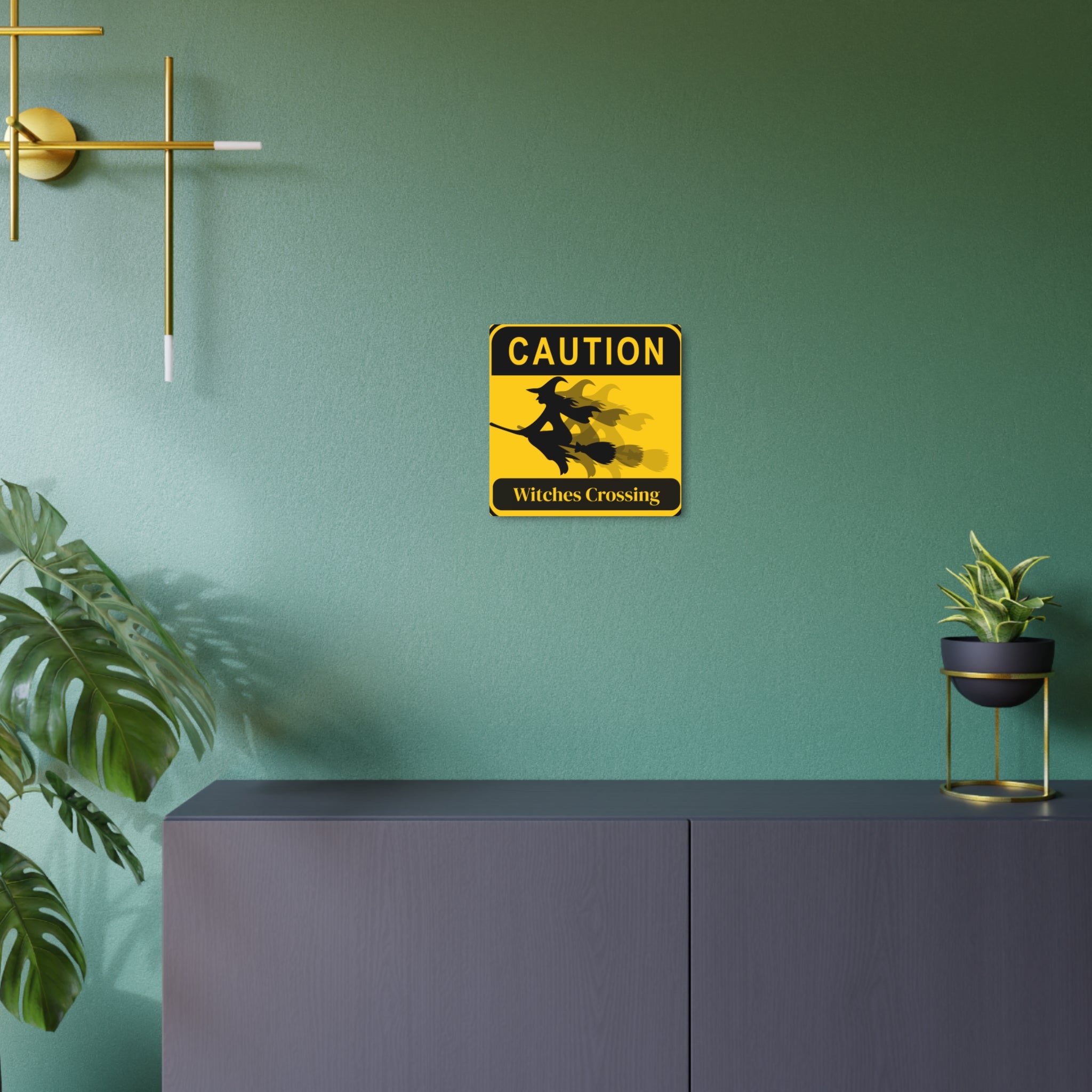 Metal Sign - Caution: Witches Crossing Halloween Decor