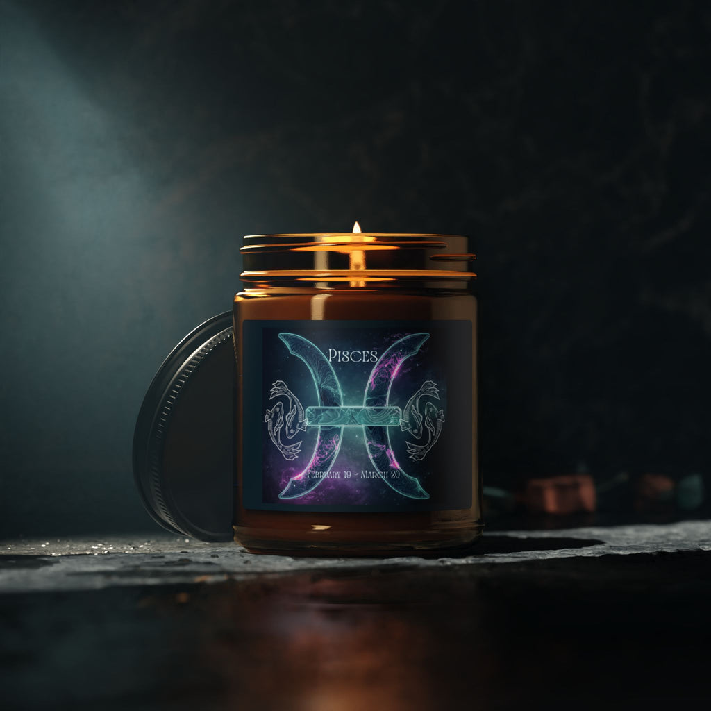 Pisces Zodiac Soy Candle — Amber Jar Scented Candle