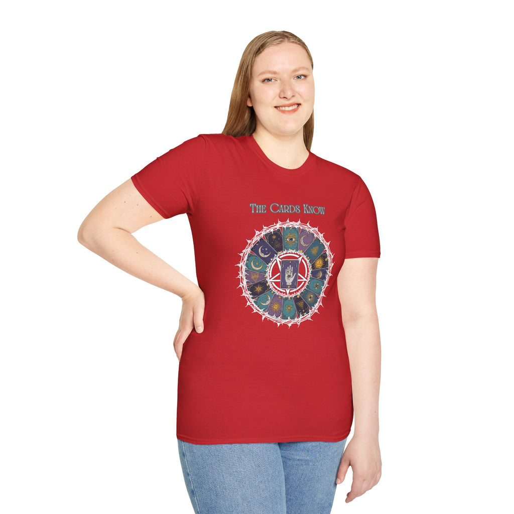 Tarot T-Shirt — "The Cards Know" Mystic Tarot Deck Circle Tee