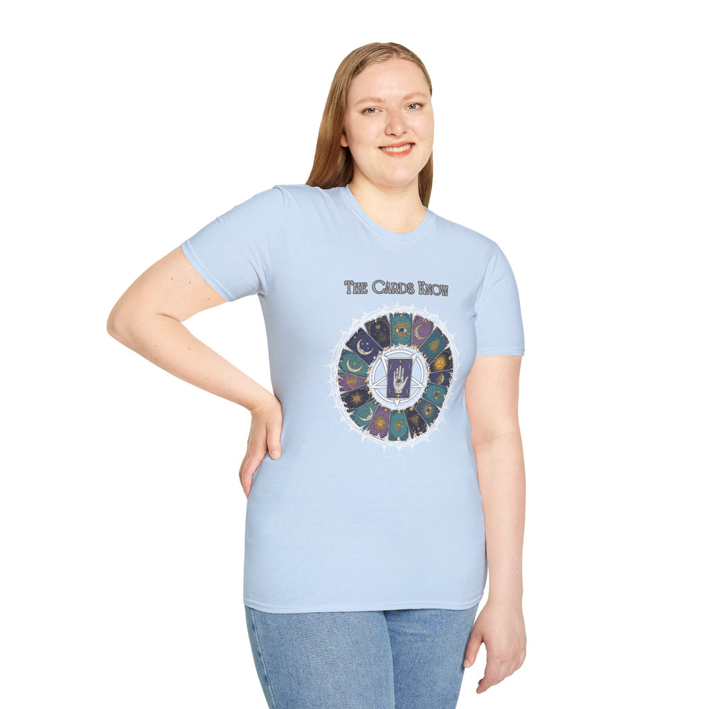 Tarot T-Shirt — "The Cards Know" Mystic Tarot Deck Circle Tee