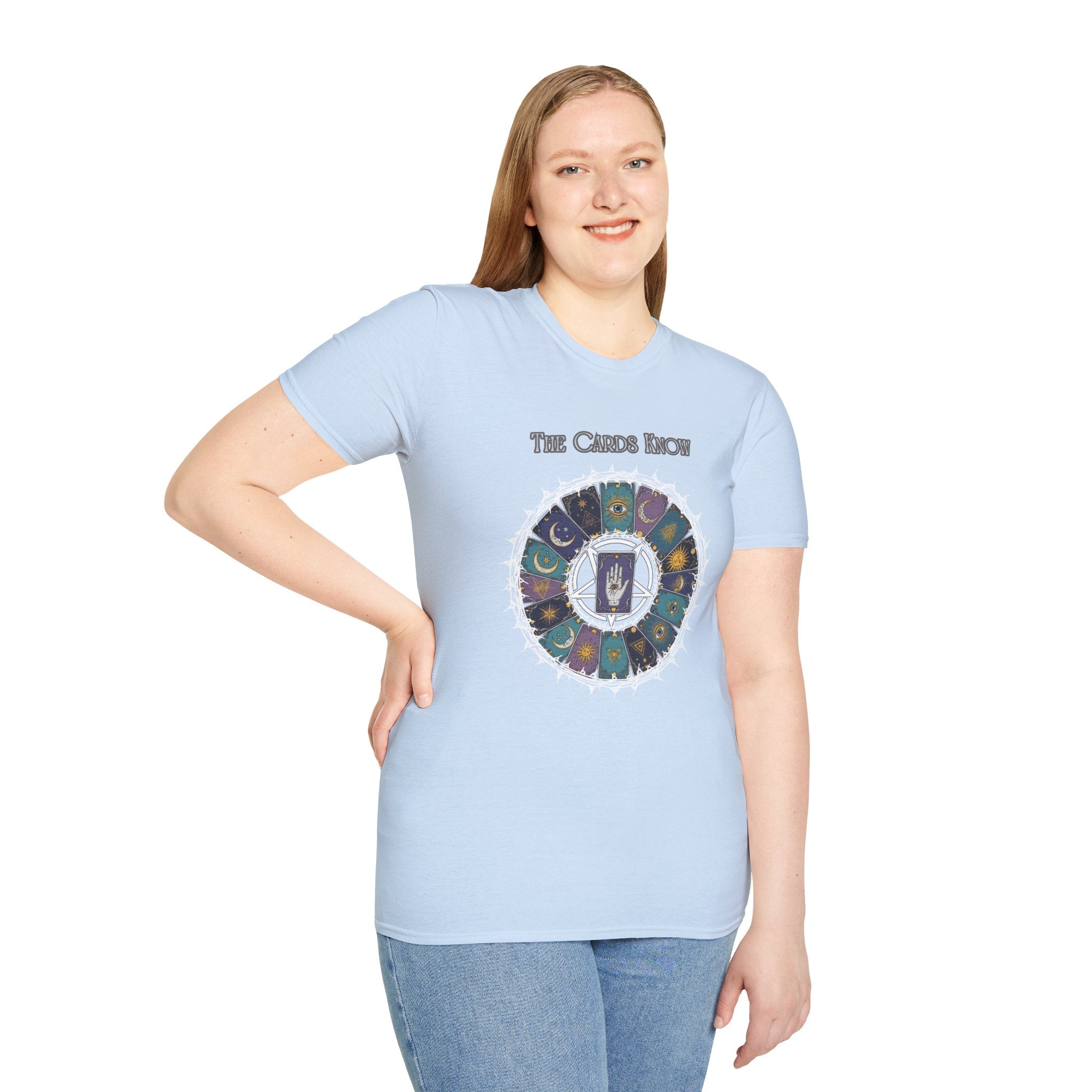 Tarot T-Shirt — "The Cards Know" Mystic Tarot Deck Circle Tee