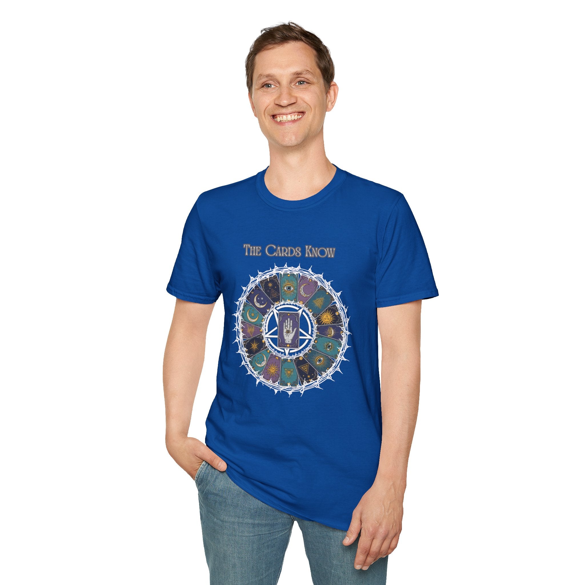 Tarot T-Shirt — "The Cards Know" Mystic Tarot Deck Circle Tee