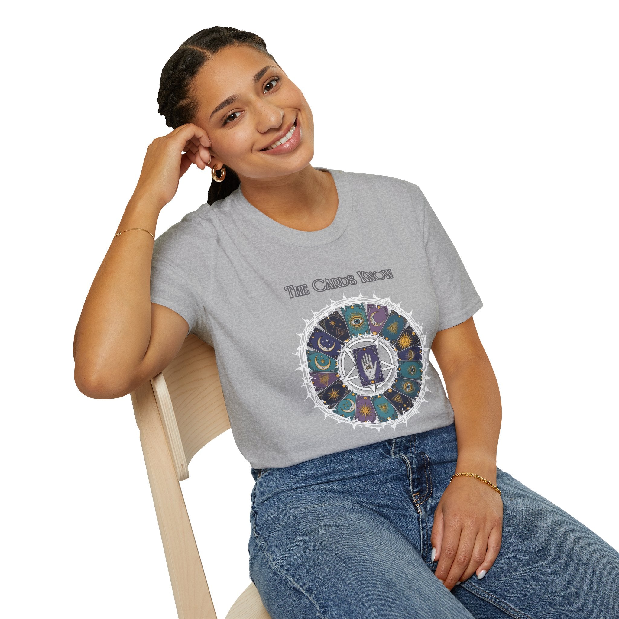 Tarot T-Shirt — "The Cards Know" Mystic Tarot Deck Circle Tee