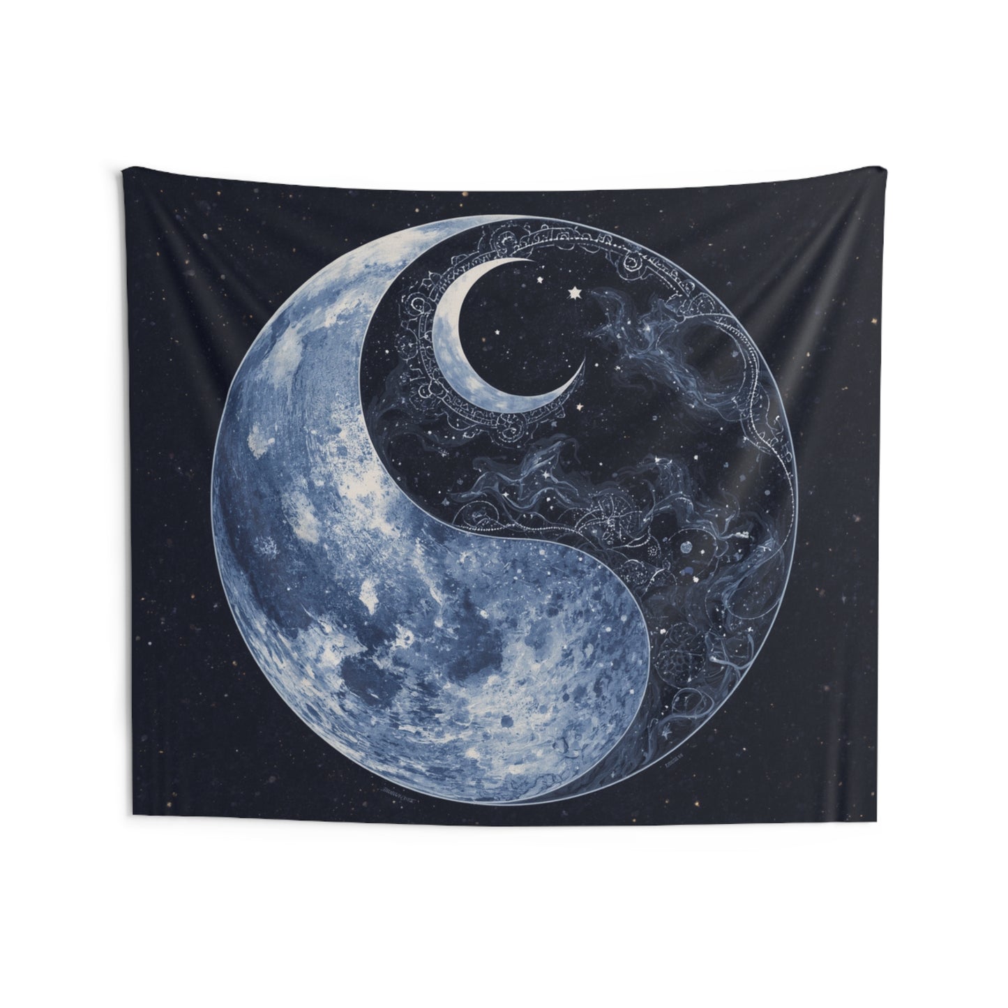 Moon Yin Yang Tapestry — Celestial Moon Phase Wall Hanging for Bedroom, Meditation & Boho Home Decor