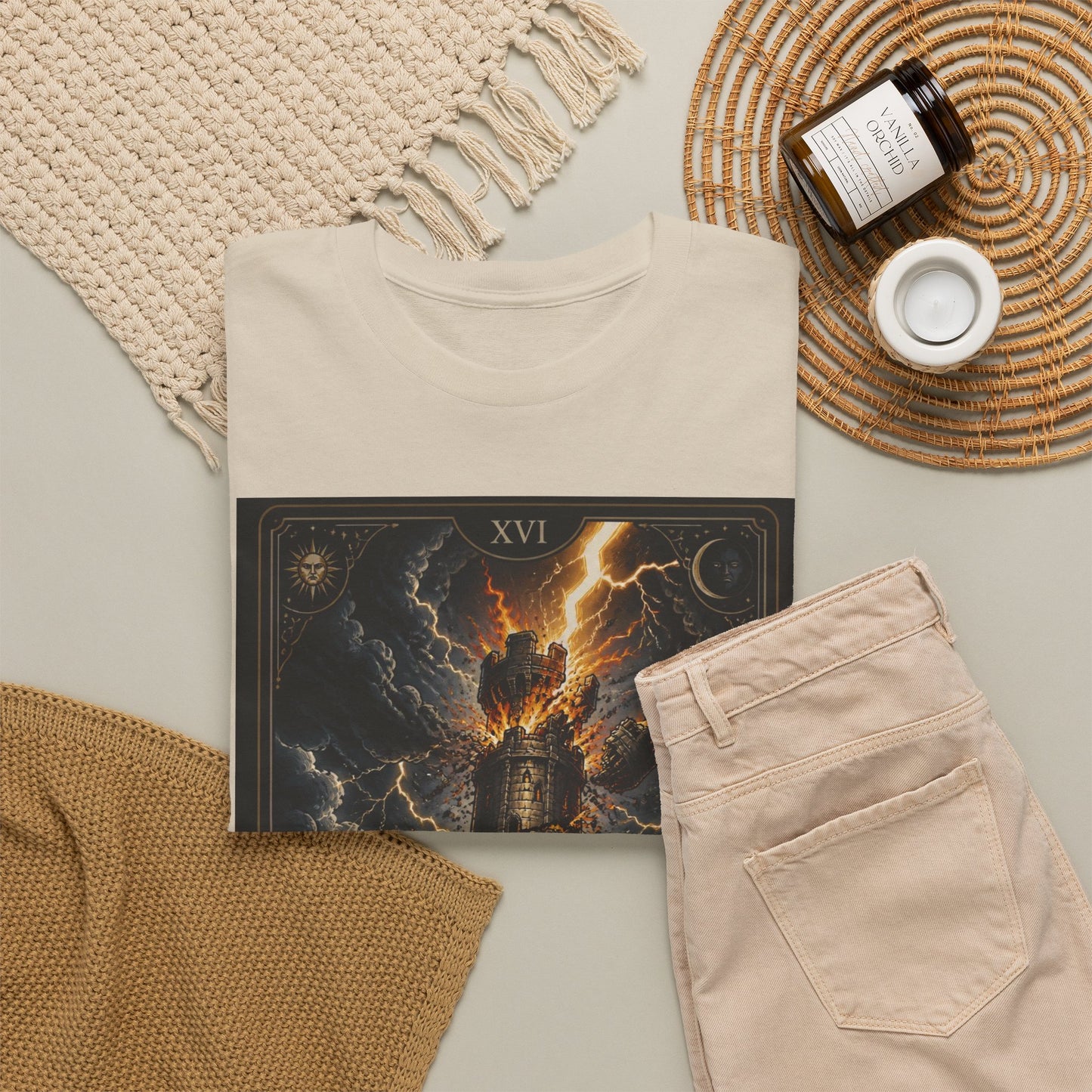 Tarot The Tower T-Shirt — Gothic Lightning Tarot Card Tee