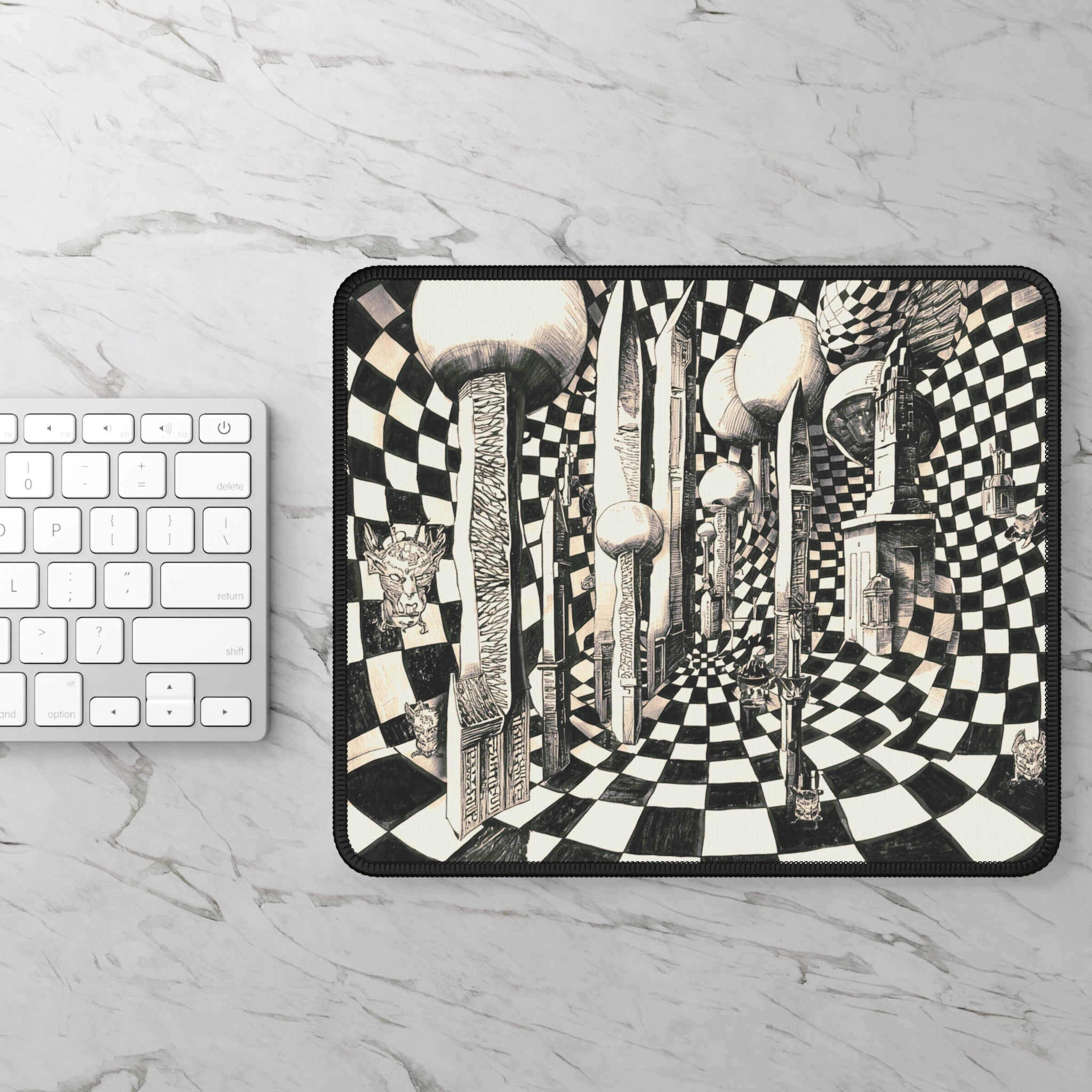 Surreal Checkerboard Corridor Gaming Mouse Pad | Optical Illusion Art