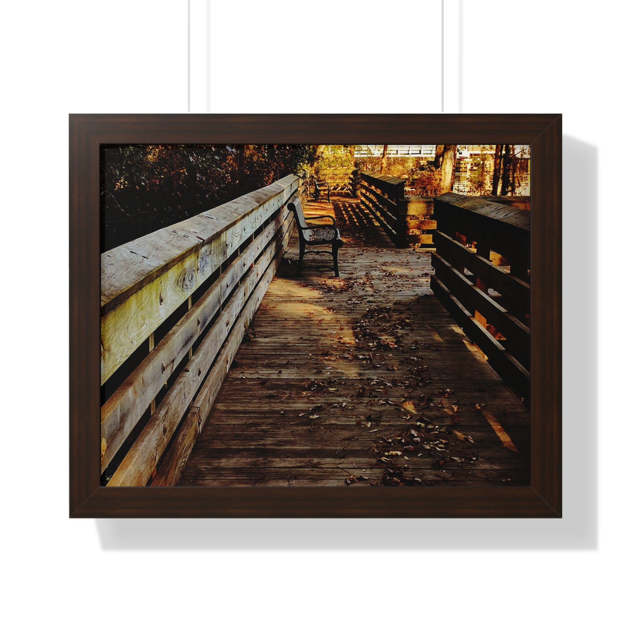 Autumn Boardwalk Framed Horizontal Poster | Fall Pathway Wall Art