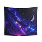 Galaxy Night Sky Tapestry — Crescent Moon & Milky Way Wall Art