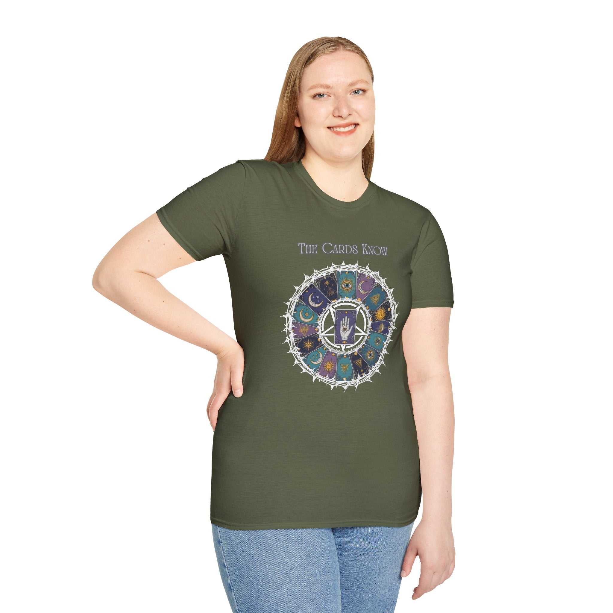 Tarot T-Shirt — "The Cards Know" Mystic Tarot Deck Circle Tee