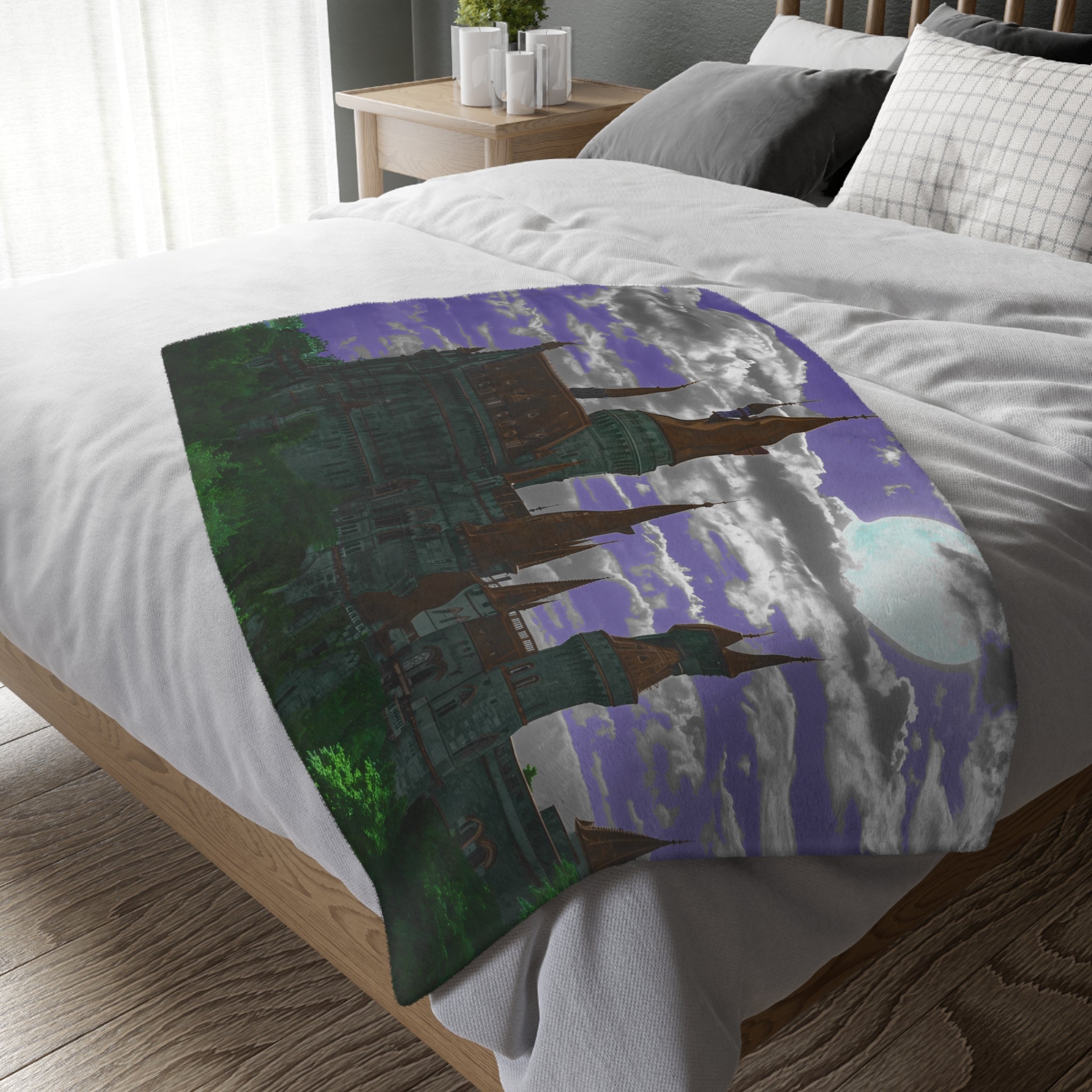 Moonlit Castle Velveteen Blanket — Gothic Fantasy Microfiber Throw
