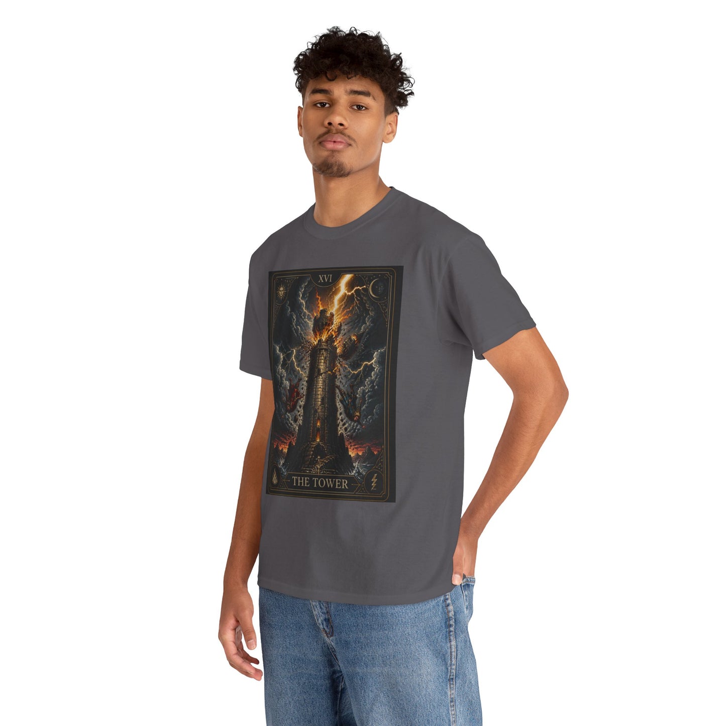 Tarot The Tower T-Shirt — Gothic Lightning Tarot Card Tee