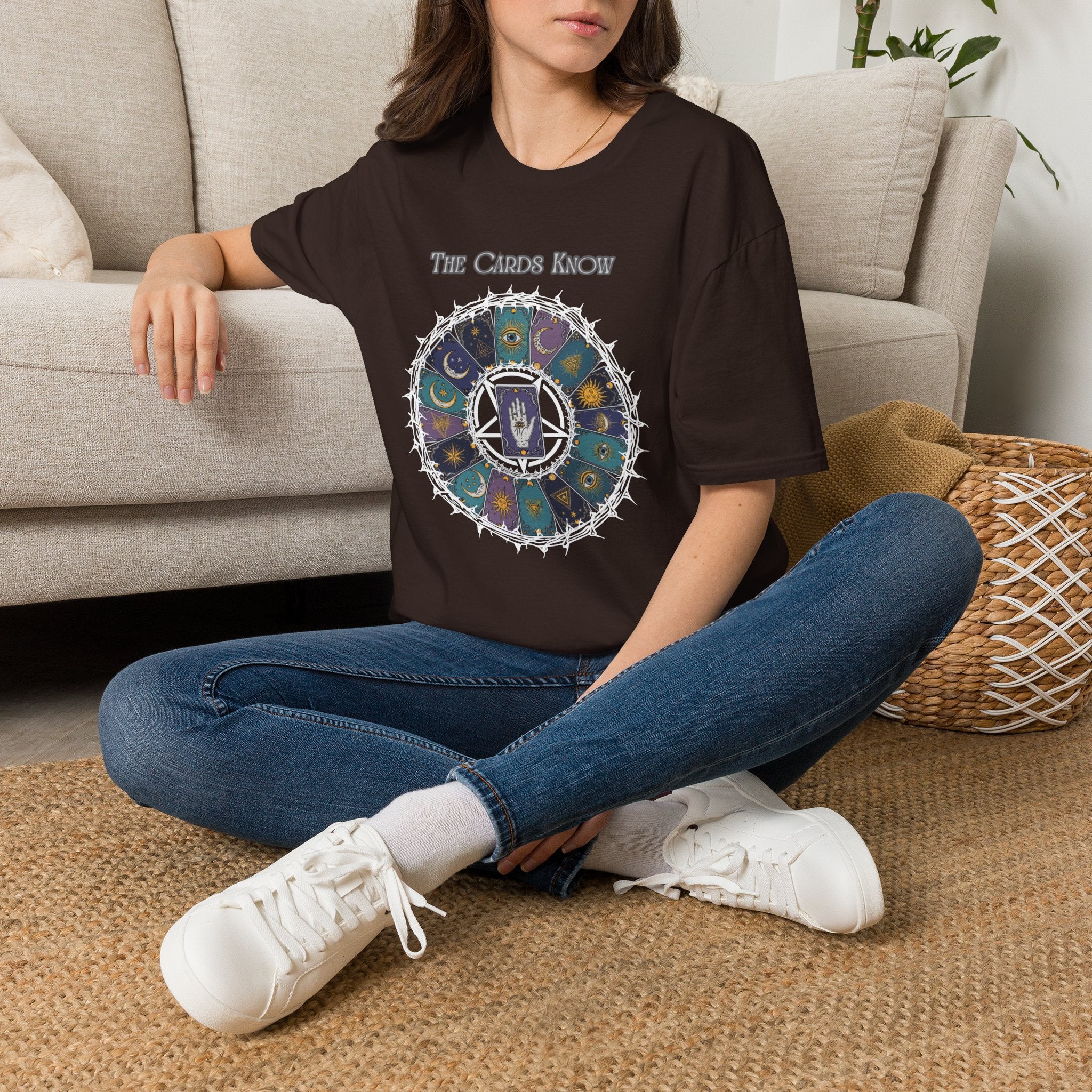 Tarot T-Shirt — "The Cards Know" Mystic Tarot Deck Circle Tee