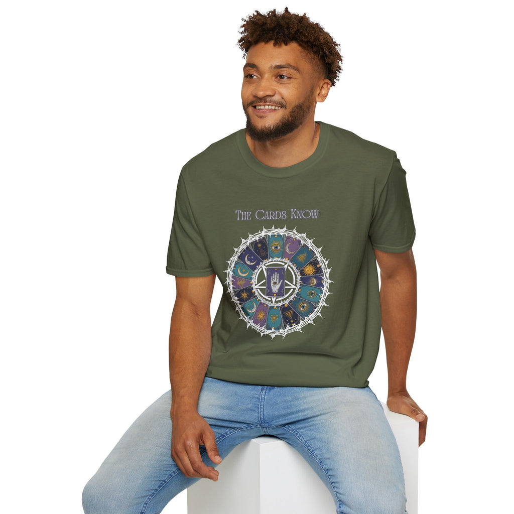 Tarot T-Shirt — "The Cards Know" Mystic Tarot Deck Circle Tee
