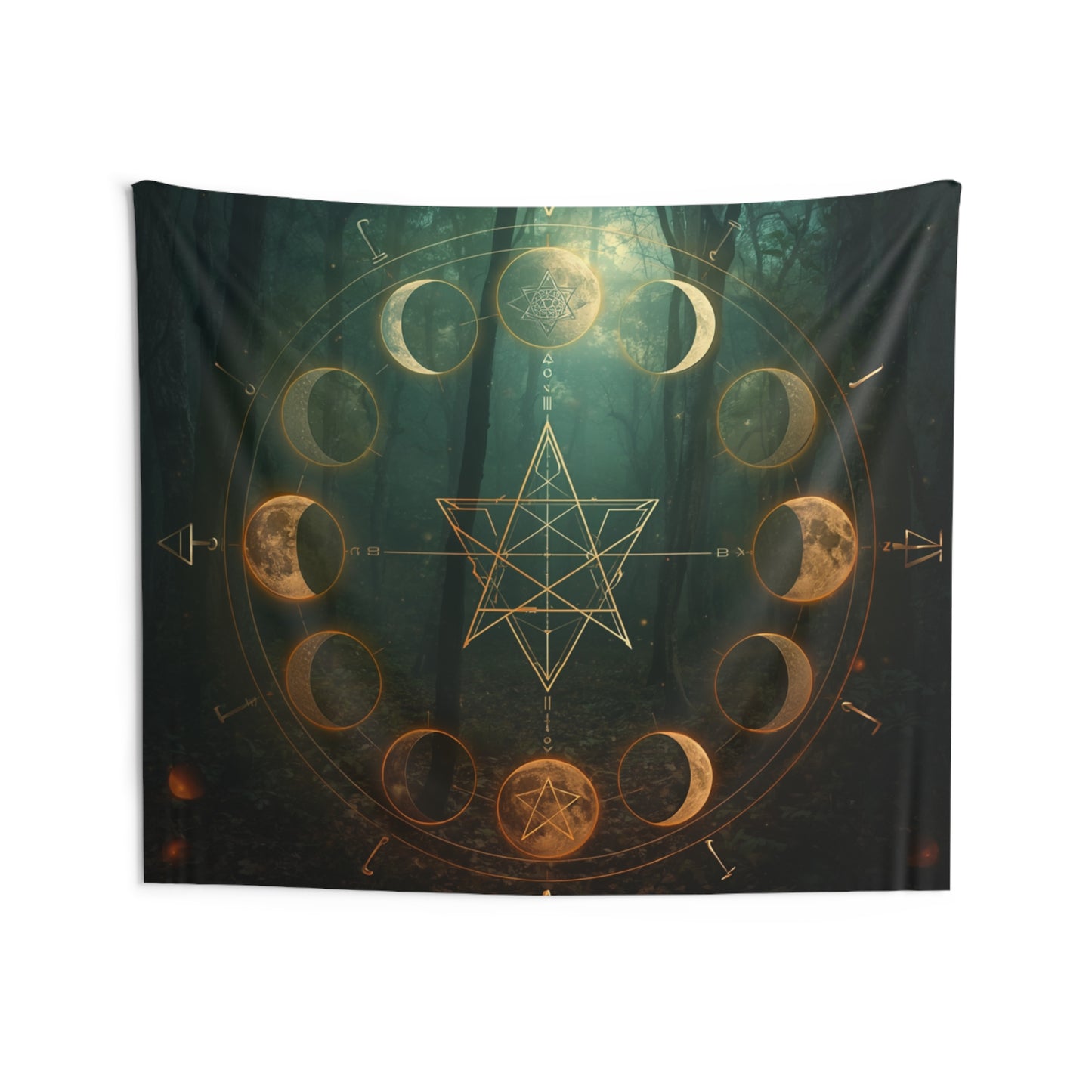 Moon Phase Tapestry — Celestial Geometric Wall Hanging for Spiritual & Boho Decor