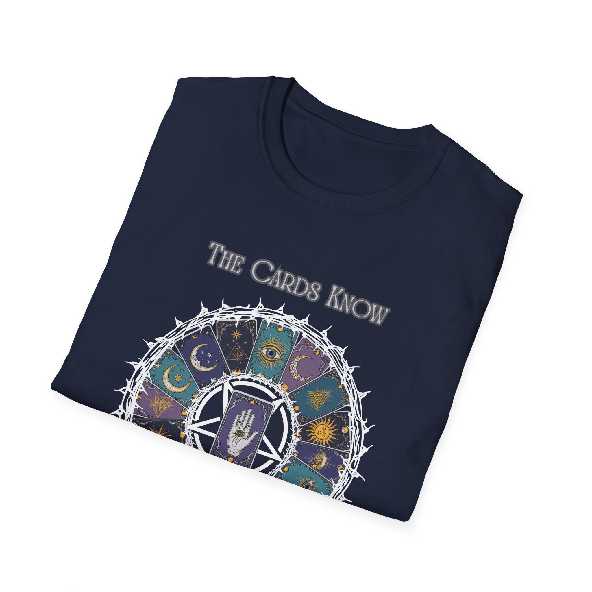 Tarot T-Shirt — "The Cards Know" Mystic Tarot Deck Circle Tee