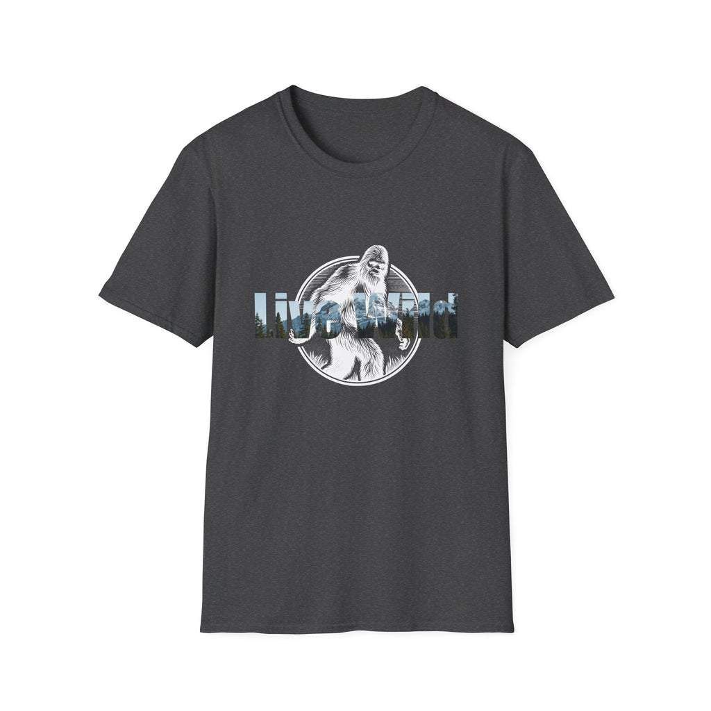 Live Wild Sasquatch T-Shirt | Forest Silhouette Retro Circle Design