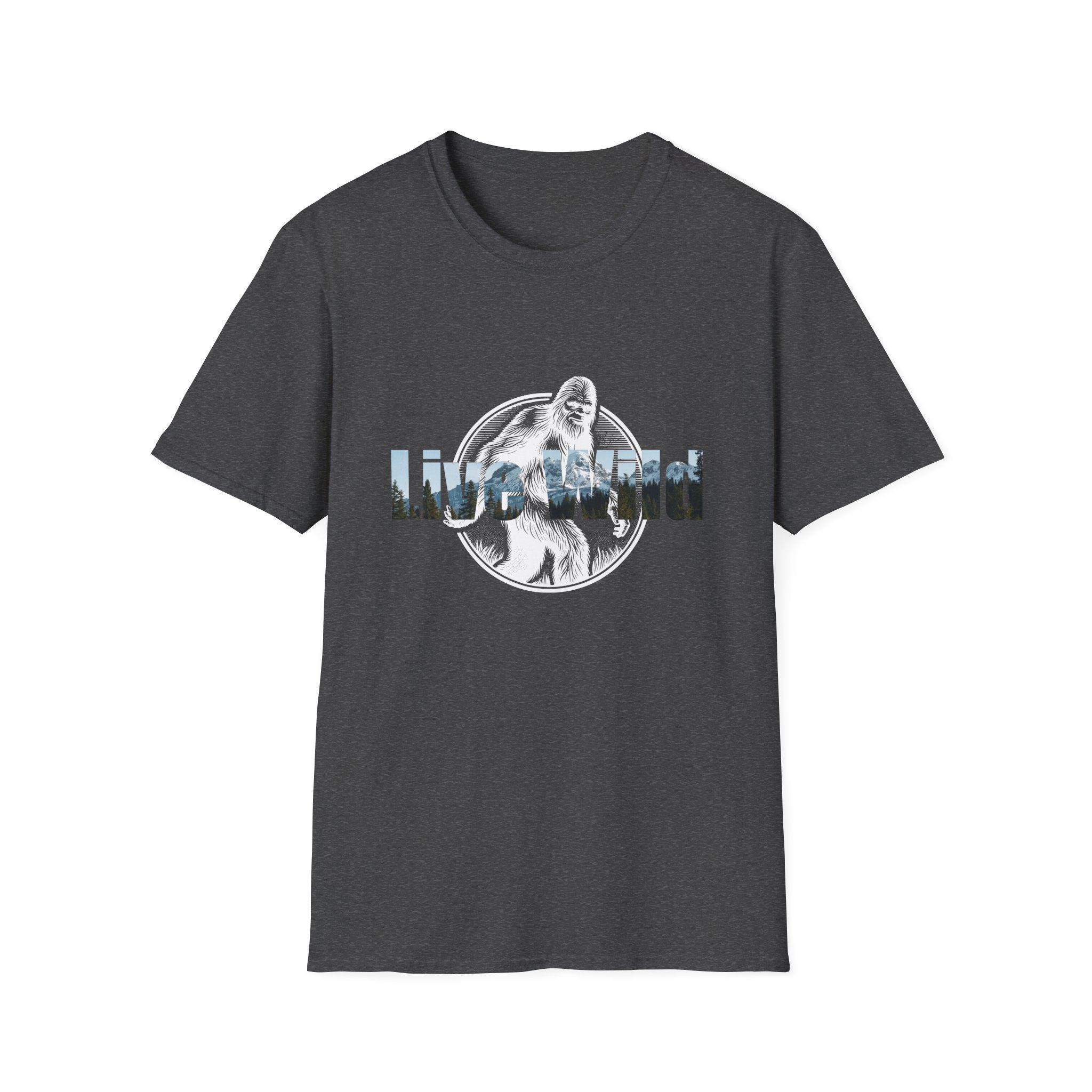 Live Wild Sasquatch T-Shirt | Forest Silhouette Retro Circle Design
