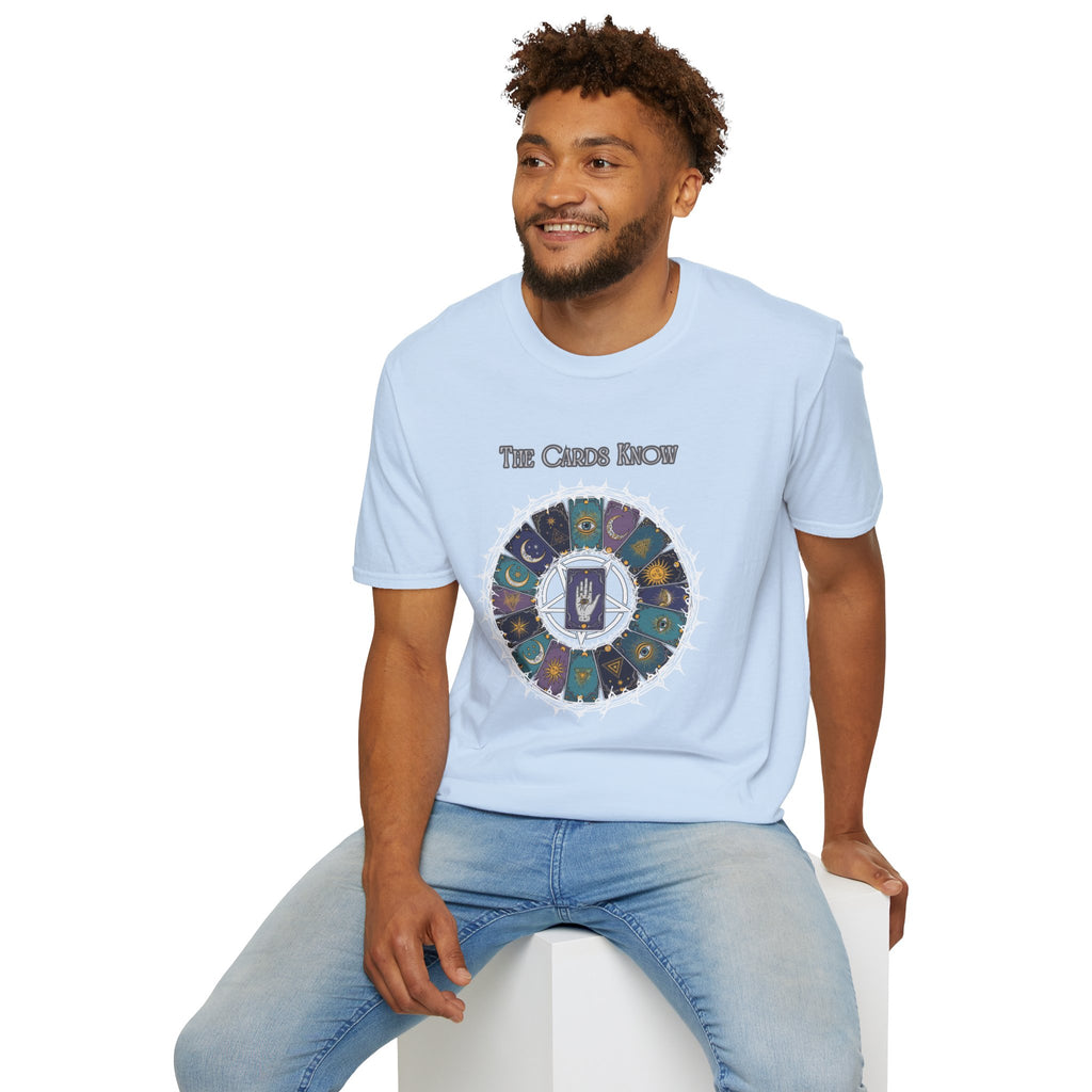 Tarot T-Shirt — "The Cards Know" Mystic Tarot Deck Circle Tee