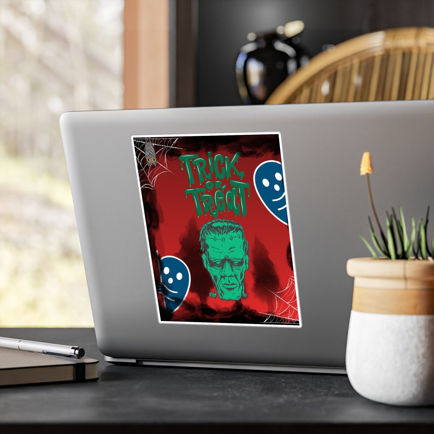 Halloween Trick or Treat Vinyl Decal – Frankenstein & Ghosts Kiss-Cut Sticker