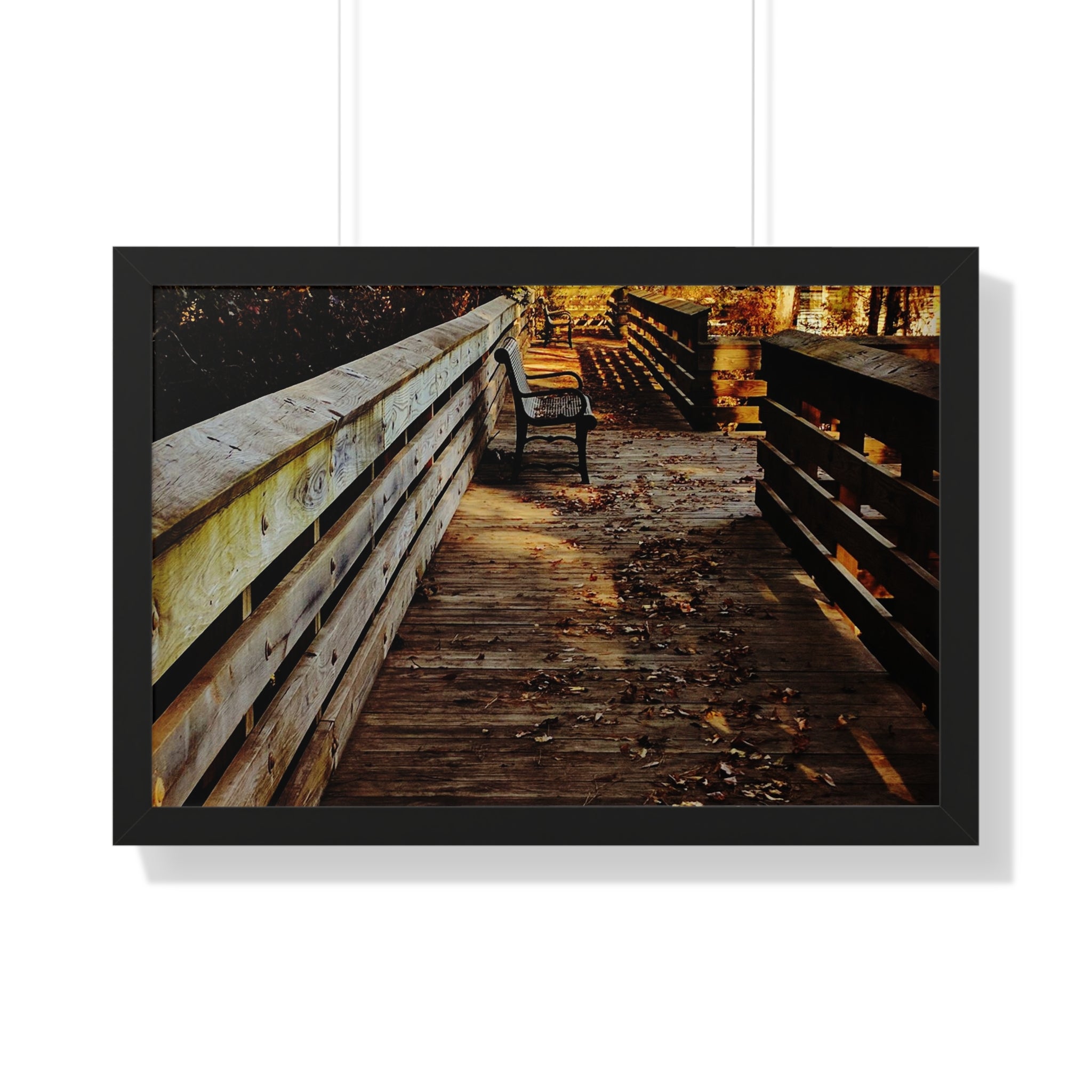 Autumn Boardwalk Framed Horizontal Poster | Fall Pathway Wall Art