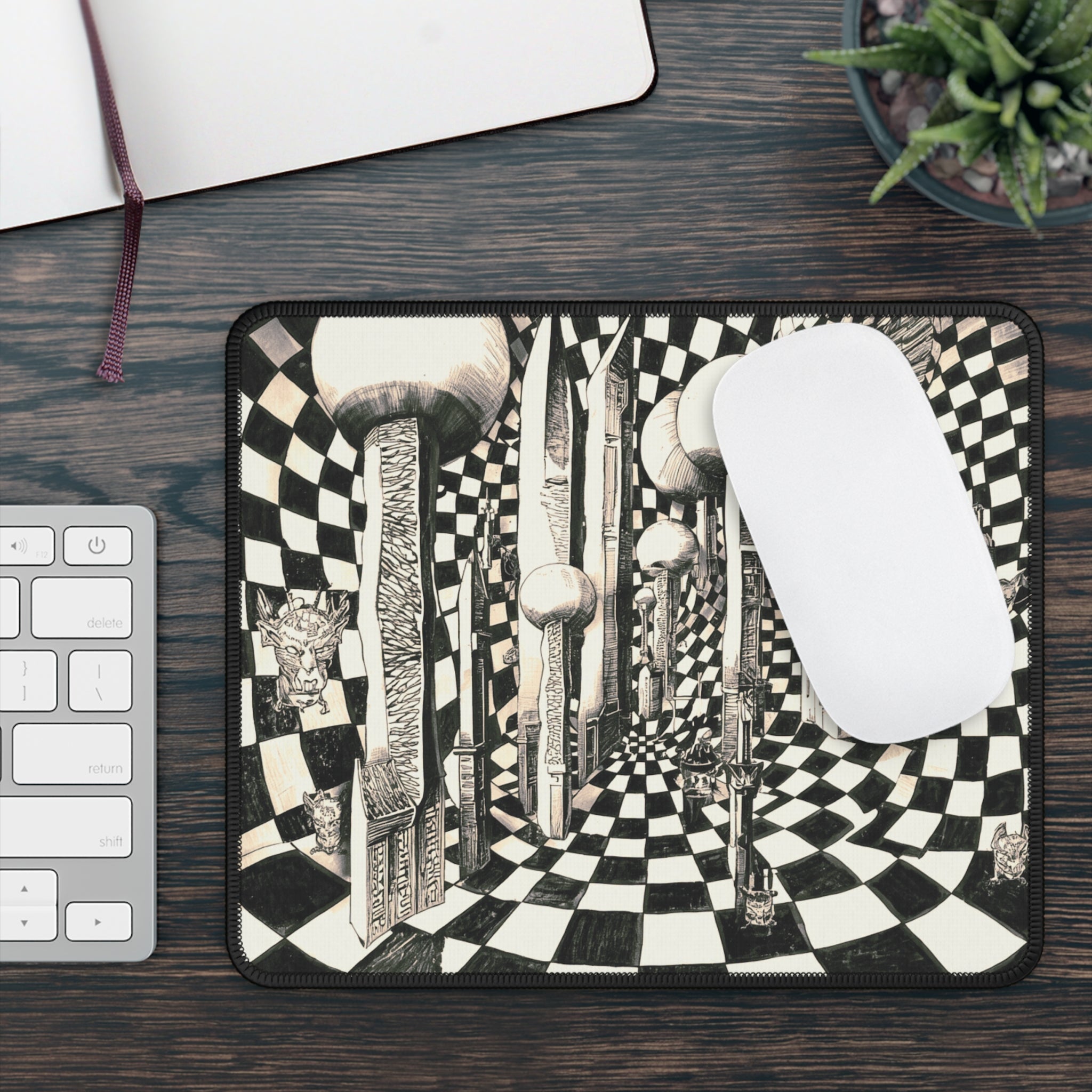 Surreal Checkerboard Corridor Gaming Mouse Pad | Optical Illusion Art