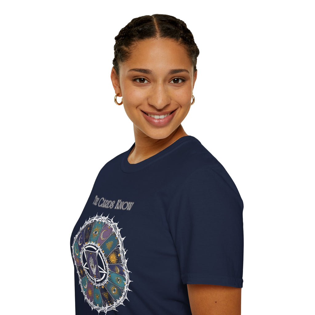 Tarot T-Shirt — "The Cards Know" Mystic Tarot Deck Circle Tee