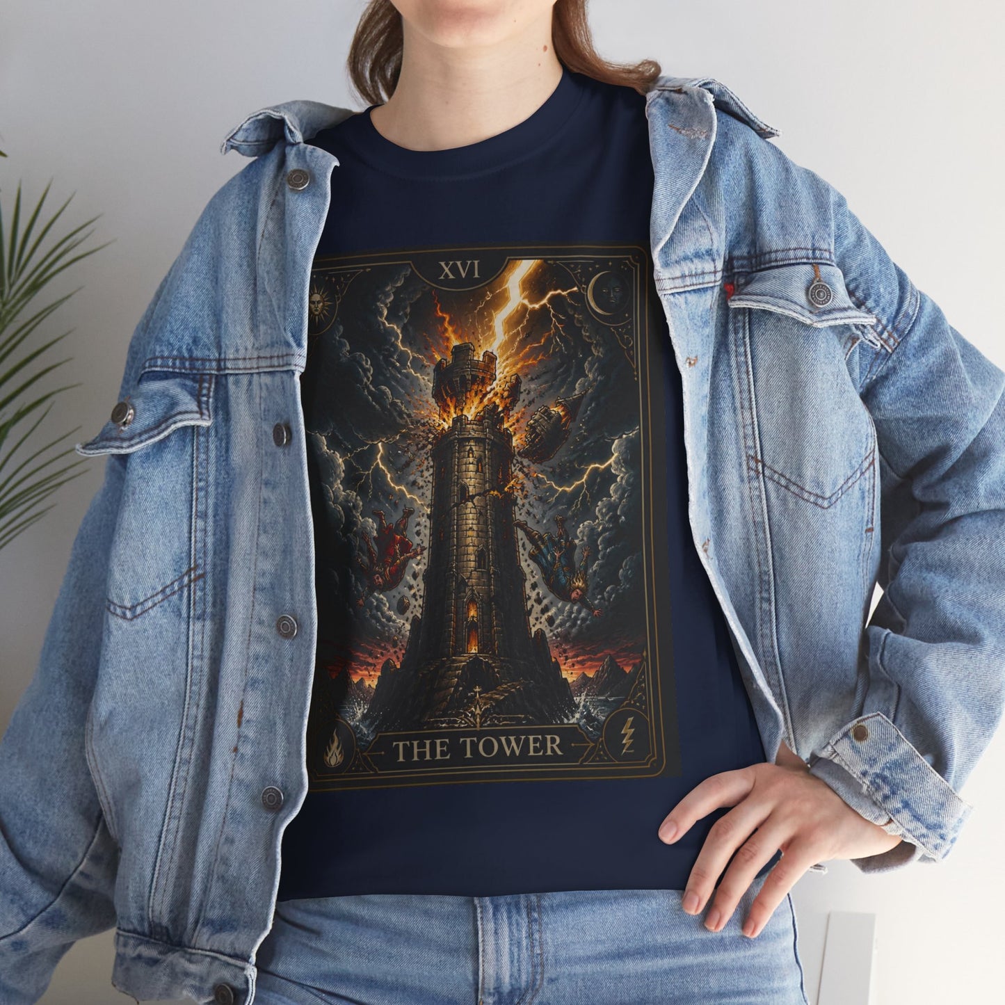 Tarot The Tower T-Shirt — Gothic Lightning Tarot Card Tee