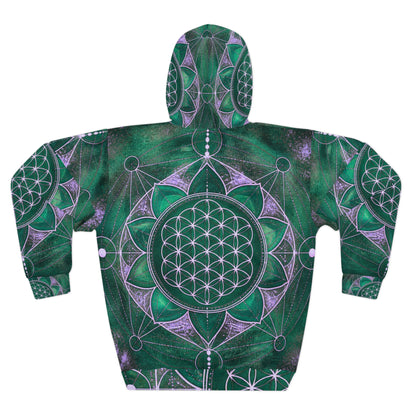 Flower of Life Green Mandala Hoodie – Sacred Geometry All-Over Print Pullover