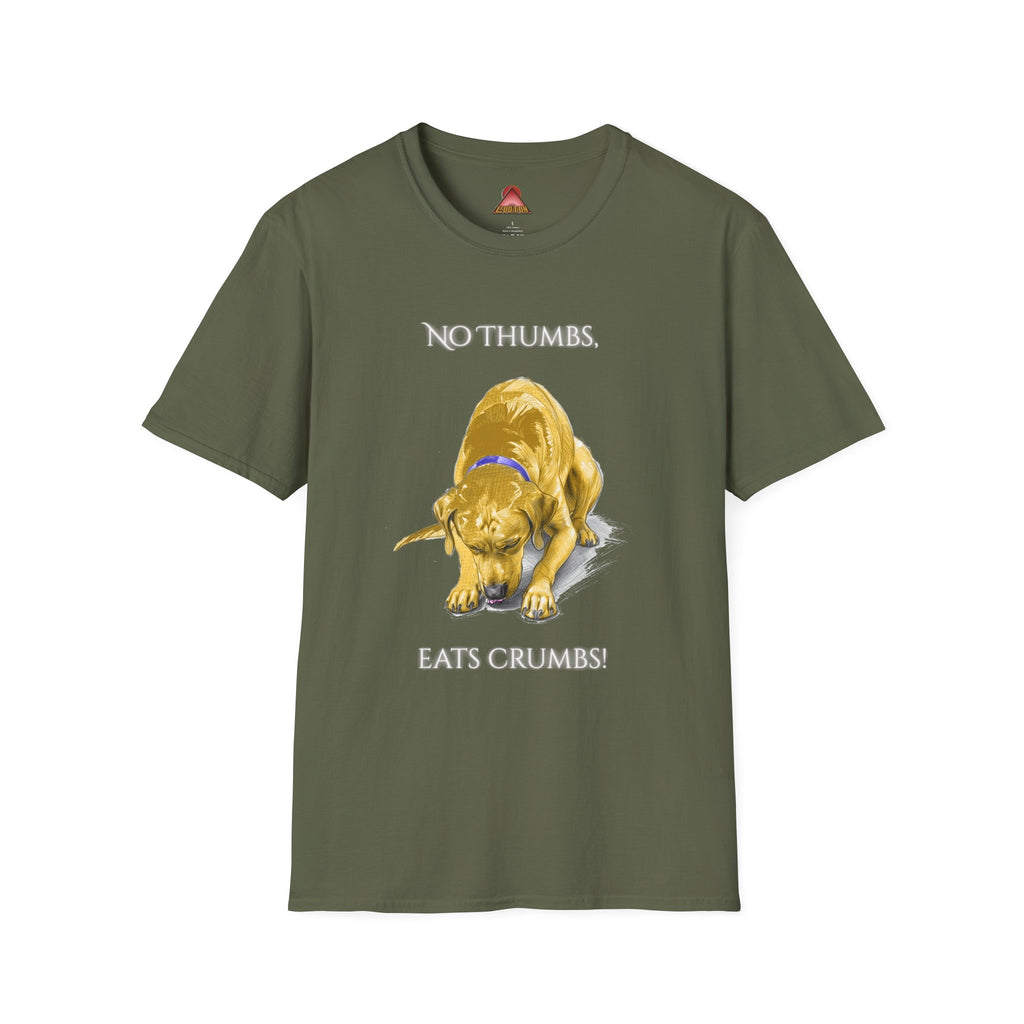 No Thumbs Eats Crumbs dog illustration T-Shirt | funny Labrador design
