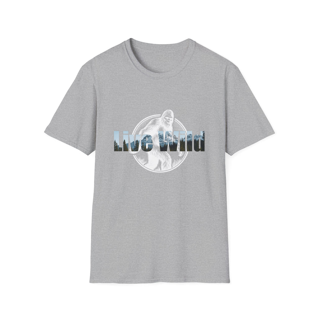 Live Wild Sasquatch T-Shirt | Forest Silhouette Retro Circle Design