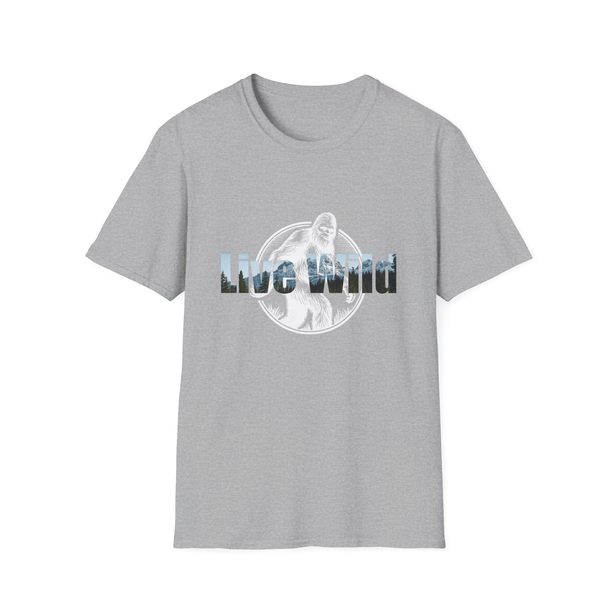 Live Wild Sasquatch T-Shirt | Forest Silhouette Retro Circle Design