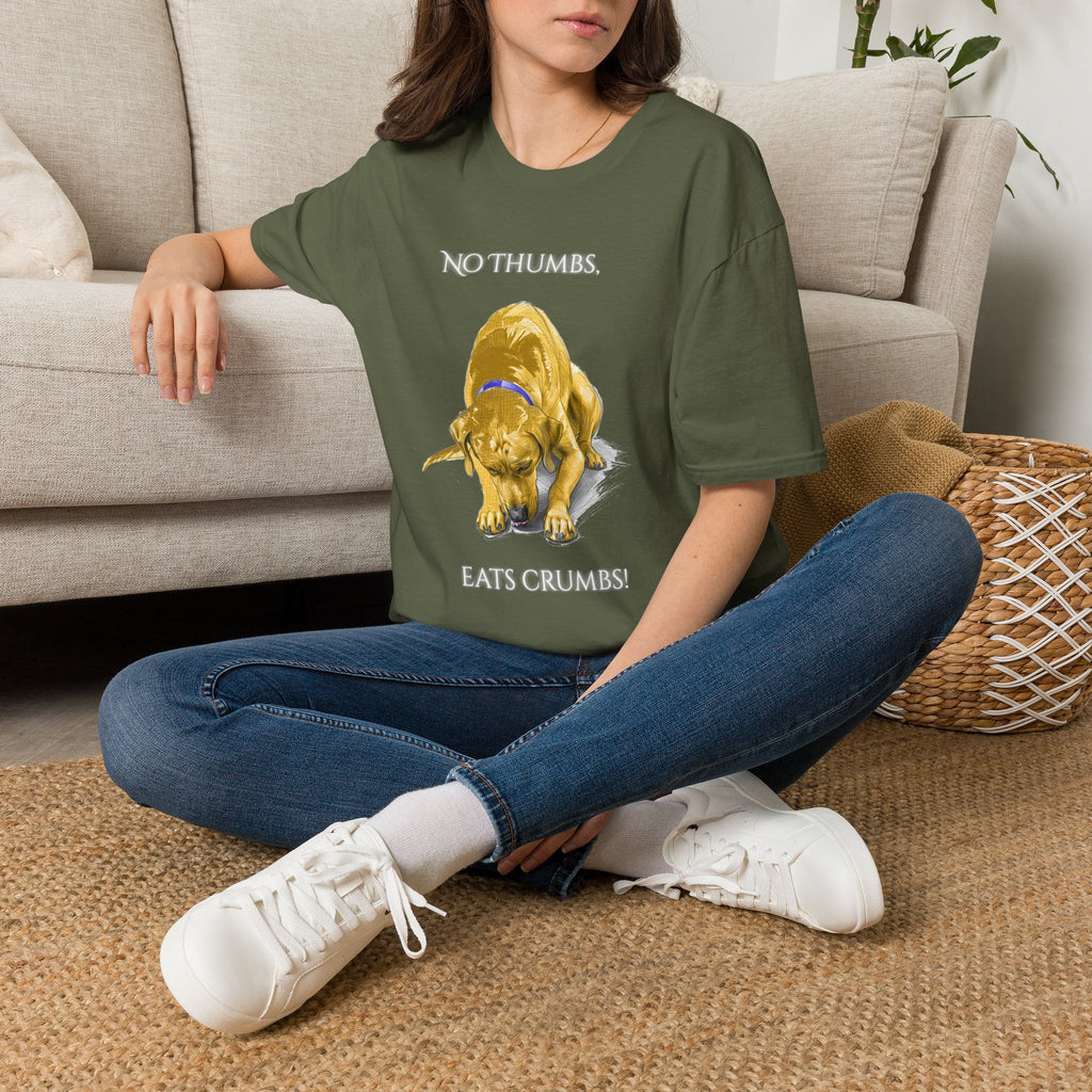 No Thumbs Eats Crumbs dog illustration T-Shirt | funny Labrador design