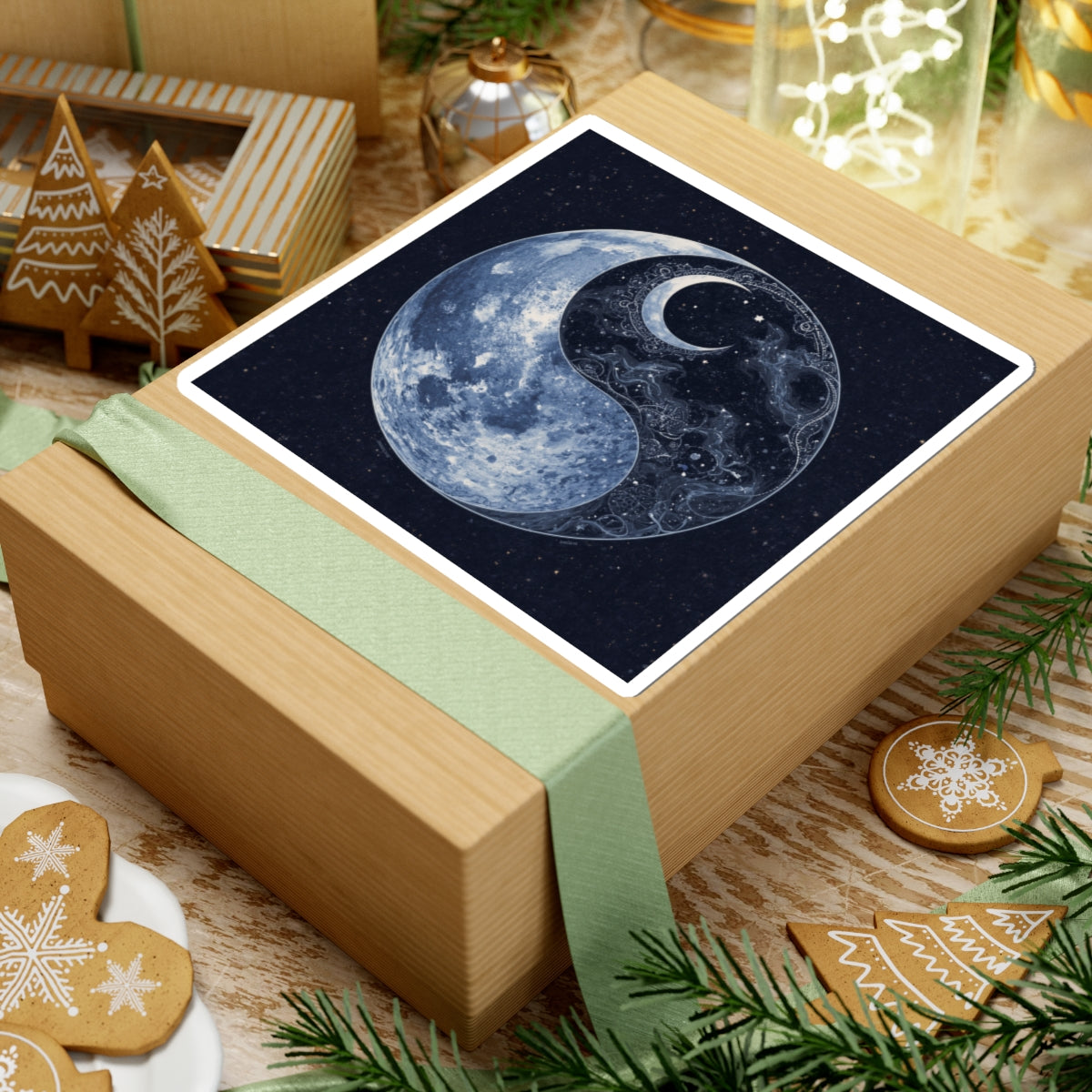 Moon Yin Yang Sticker — Celestial Lunar Art Kiss-Cut Decal