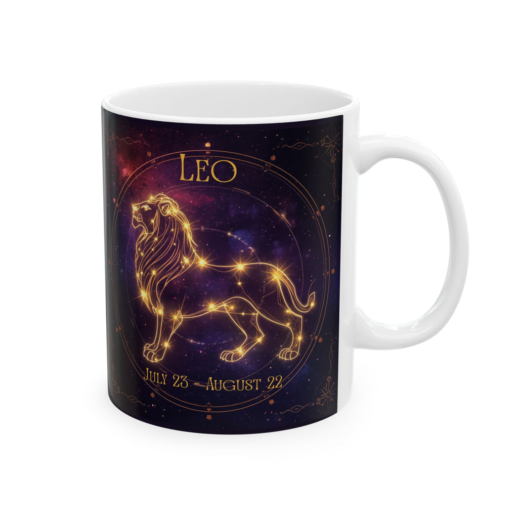 Leo Zodiac Ceramic Mug — Gold Constellation Astrology Coffee Cup (11oz & 15oz)