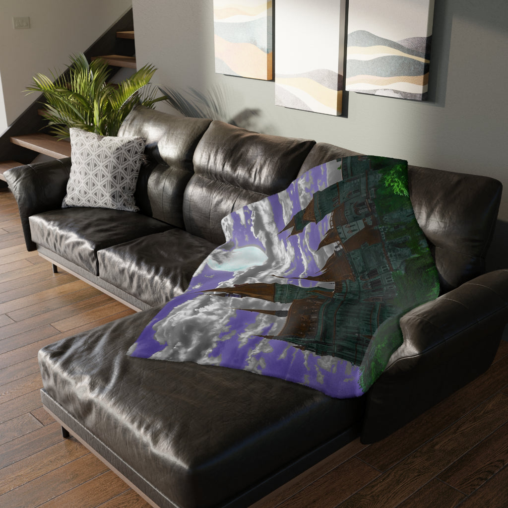 Moonlit Castle Velveteen Blanket — Gothic Fantasy Microfiber Throw
