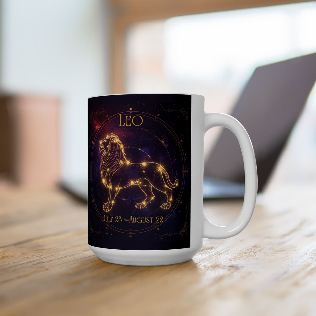 Leo Zodiac Ceramic Mug — Gold Constellation Astrology Coffee Cup (11oz & 15oz)