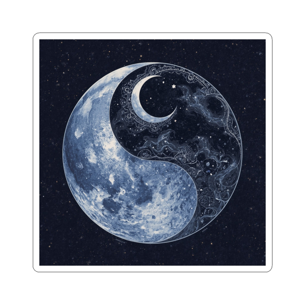 Moon Yin Yang Sticker — Celestial Lunar Art Kiss-Cut Decal