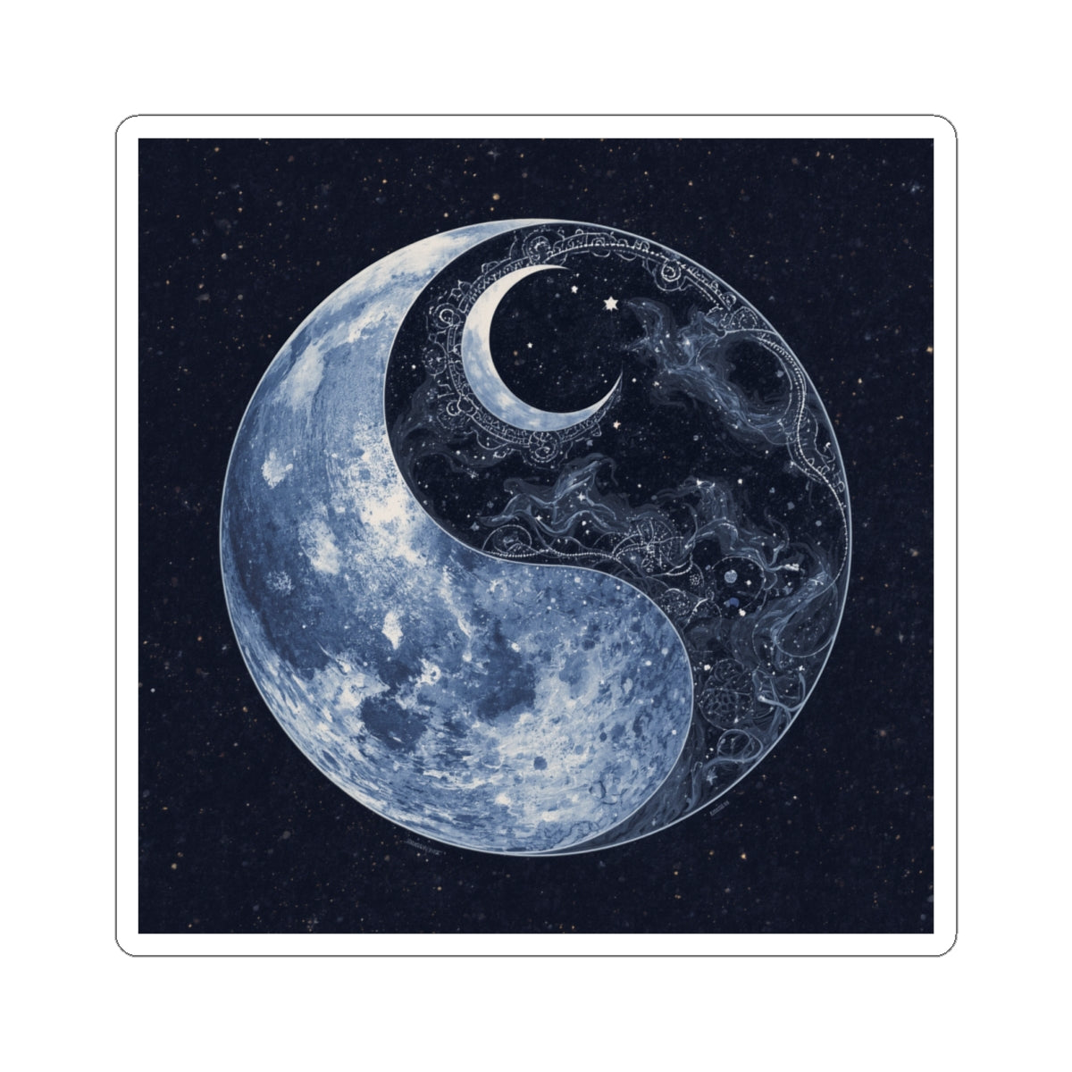 Moon Yin Yang Sticker — Celestial Lunar Art Kiss-Cut Decal