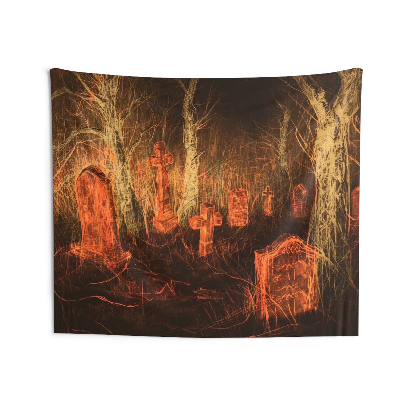 Graveyard Glow Tapestry — Haunted Cemetery Wall Art for Halloween