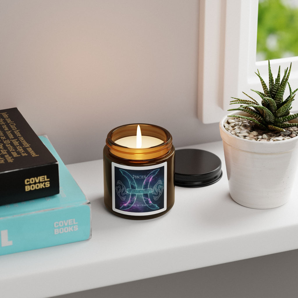 Pisces Zodiac Soy Candle — Amber Jar Scented Candle