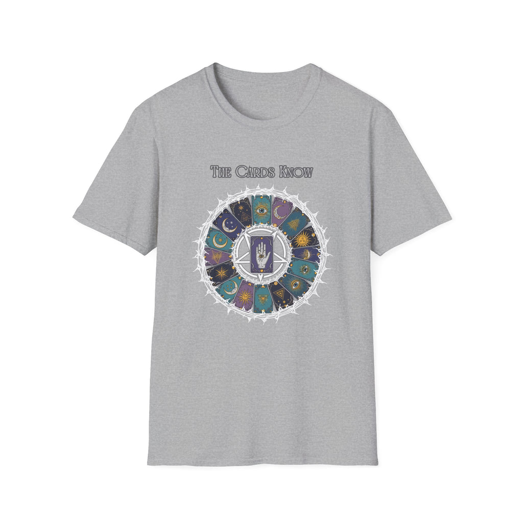 Tarot T-Shirt — "The Cards Know" Mystic Tarot Deck Circle Tee