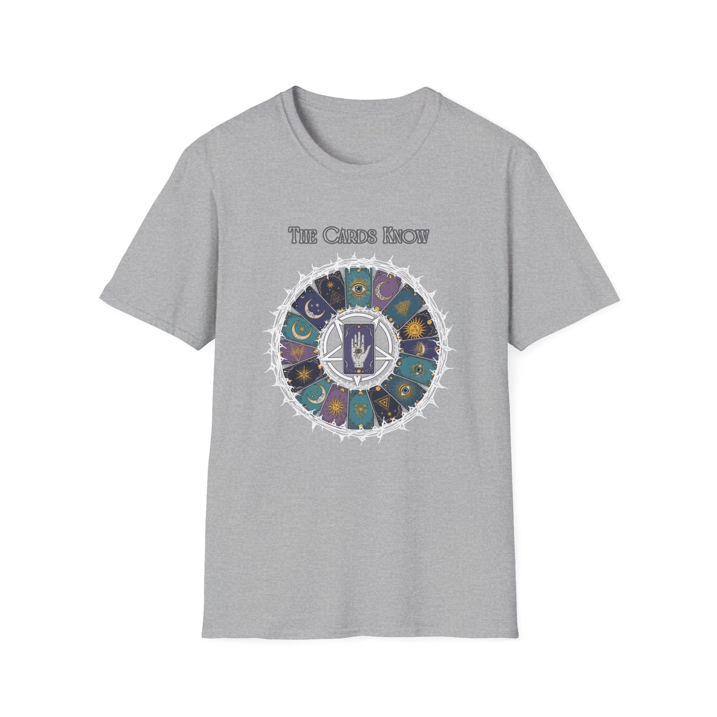 Tarot T-Shirt — "The Cards Know" Mystic Tarot Deck Circle Tee
