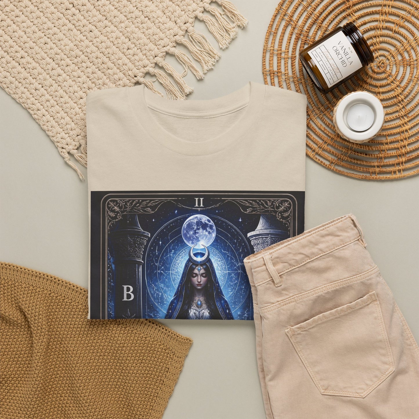 The High Priestess Tarot T-Shirt — Mystical Moon Spiritual Tee