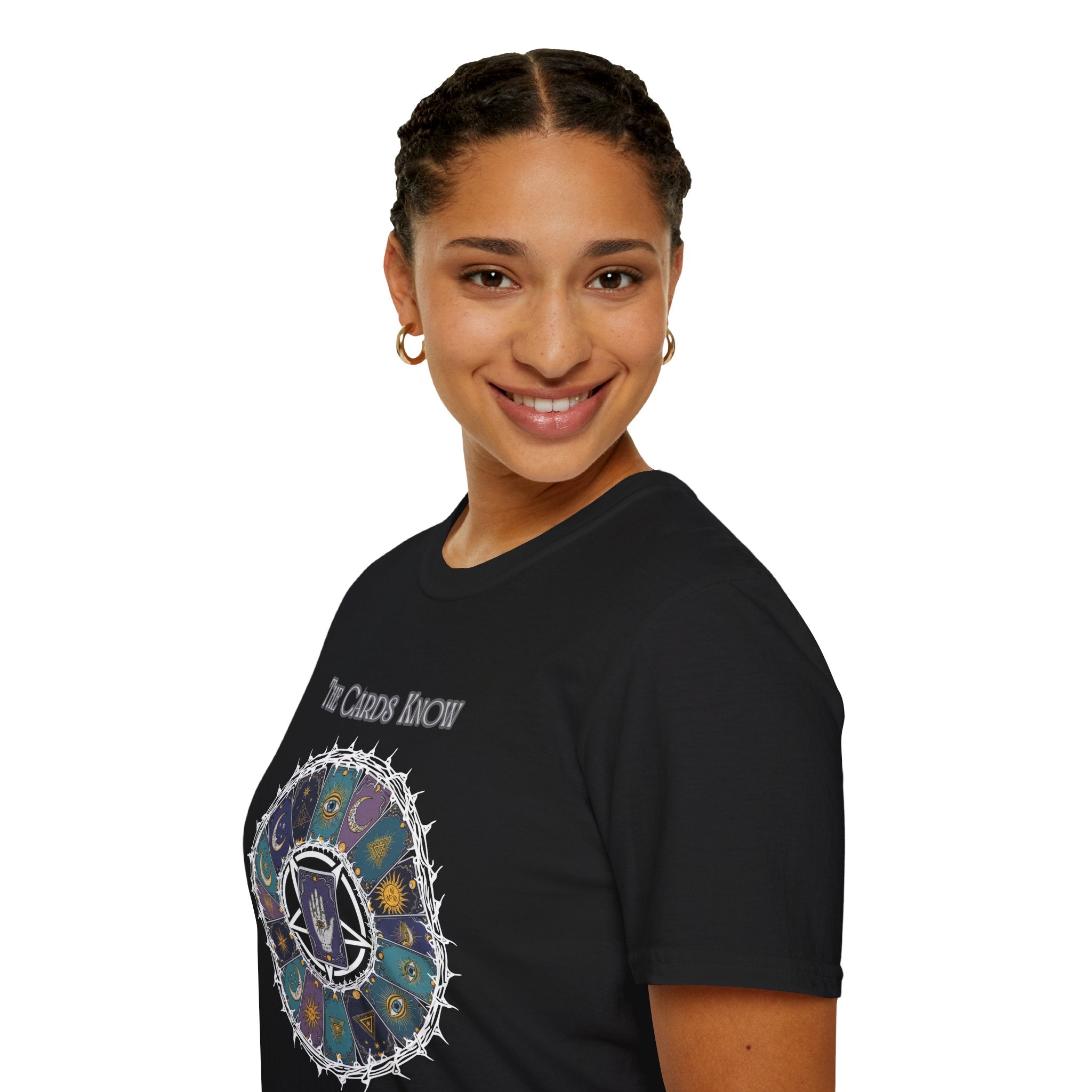 Tarot T-Shirt — "The Cards Know" Mystic Tarot Deck Circle Tee