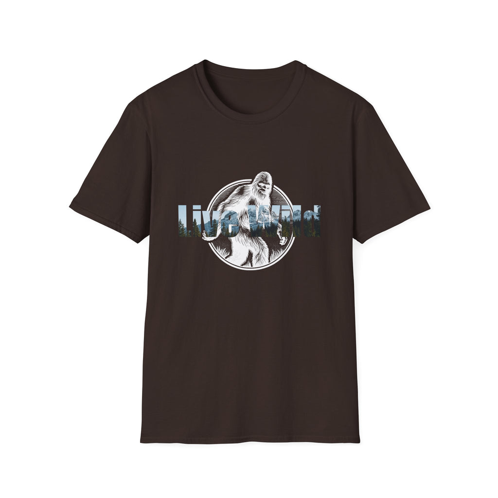 Live Wild Sasquatch T-Shirt | Forest Silhouette Retro Circle Design