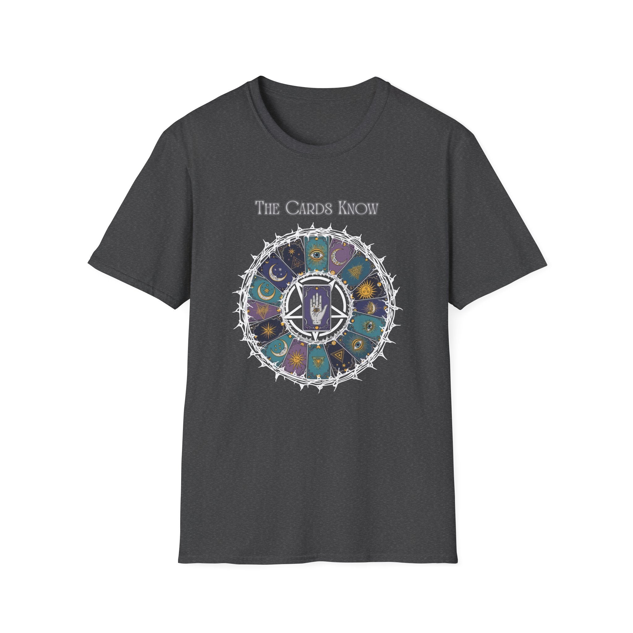 Tarot T-Shirt — "The Cards Know" Mystic Tarot Deck Circle Tee