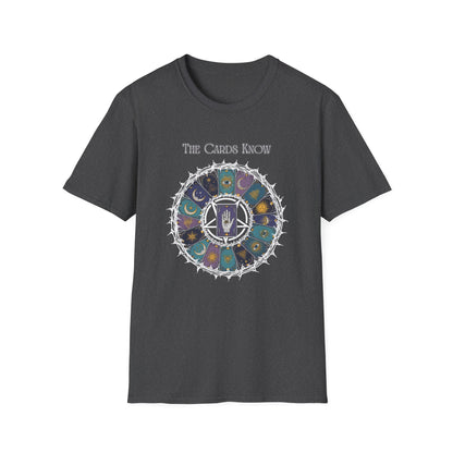 Tarot T-Shirt — "The Cards Know" Mystic Tarot Deck Circle Tee